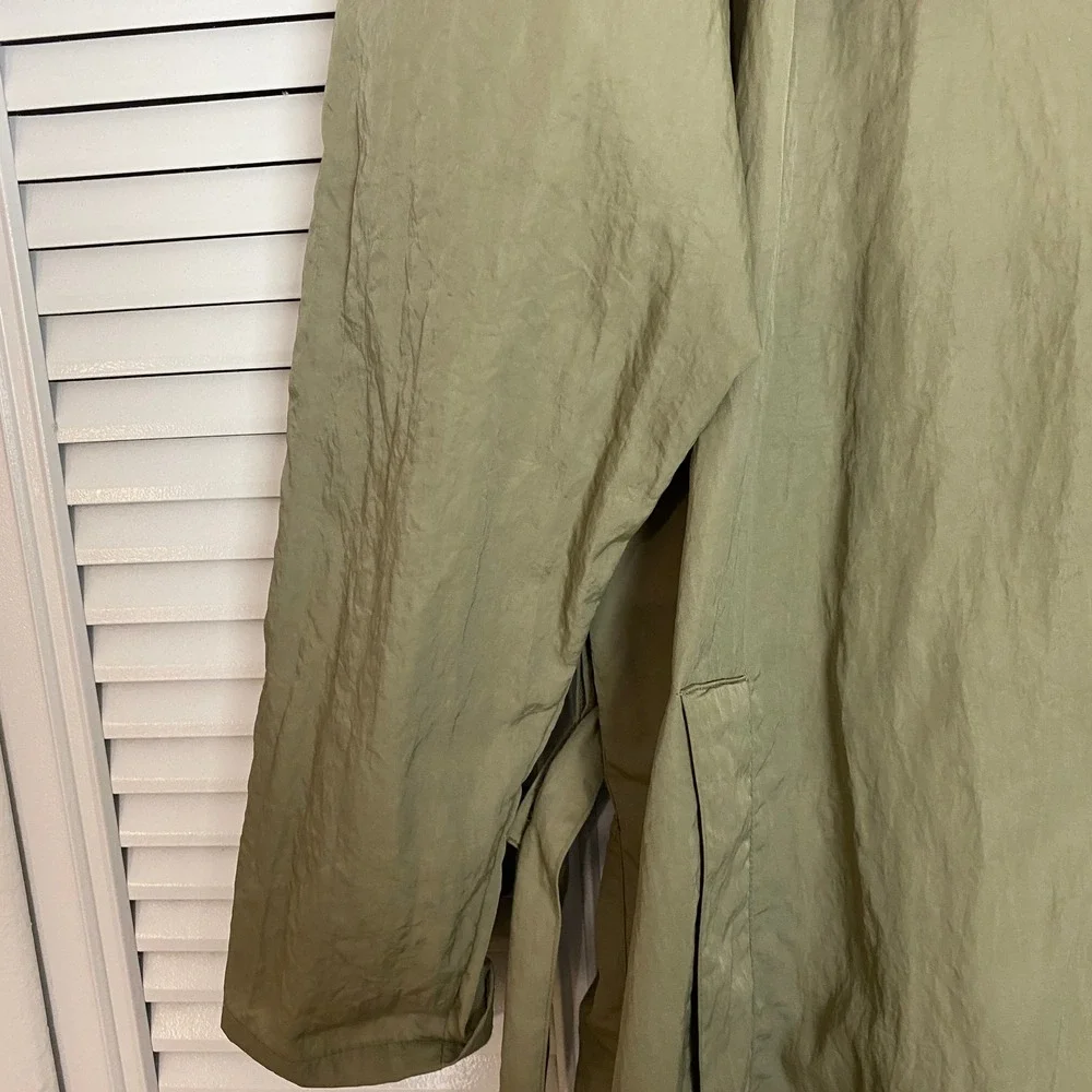 VTG Banana Republic Nylon Trench Coat Mens S Olive Green Duster Epaulets Long